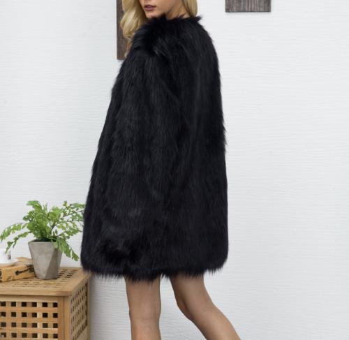 Damen Winterjacke Kunst Fuchspelz Langarm Cardigan Warm Mantel V-Ausschnitt Oberteil - Bild 8 von 13