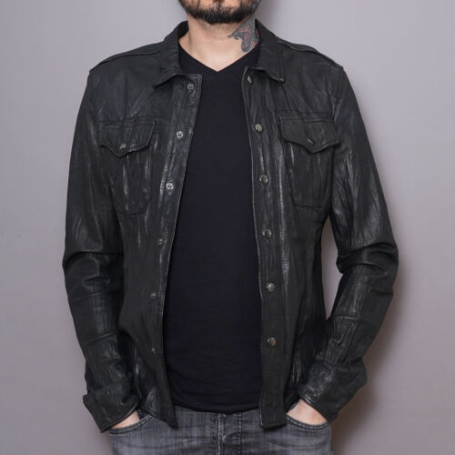 ALL SAINTS Leather Shirt Jacket Mens MEDIUM LORRIMER Celebrity Overshirt Black Z - Picture 18 of 22