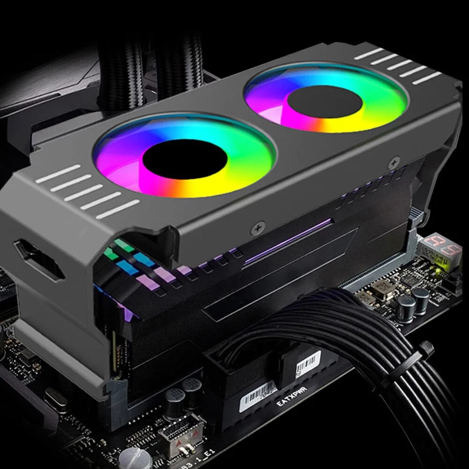 PC RAM Cooler PWM ventilador de refrigeração duplo suporte ARGB para computador memória DDR2/3/4/5 - Imagem 2 de 4