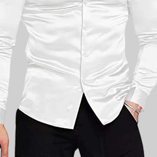 Mens Satin Wet Look Shirt Tops Long Sleeve Casual Work Formal Party Shirts Top - Picture 6 of 30