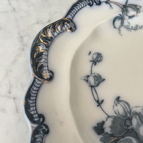 Antique Royal Ridgway Semi Porcelain Oval Platter Blue Flowers with Gold Trim - Imagen 4 de 10