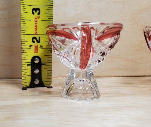 Set of 3 Round Crystal Open Salt Cellars w/Red Coloration - 2 1/4" diameter - Picture 7 of 7