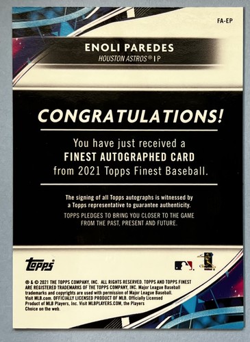 Autógrafo de novato Topps Finest 2021 Enoli Paredes #FA-EP Houston Astros - Imagen 2 de 2