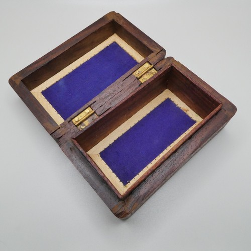 Vintage Flower Inlay Jewelry Trinket Box Carved Wood Hinged Lid Lined 5"x3" - Picture 9 of 17