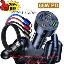 5USB Port Fast Car Charger  4-IN-1 Nylon Braided Charging Cable For Samsung S24