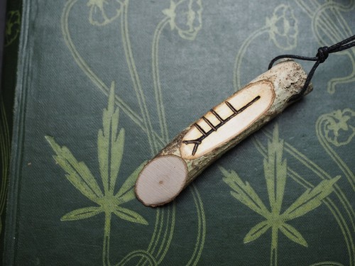 Wooden Ogham Pendant with Cord - Pagan, Wiccan, Witchcraft, Celtic Tree Ogam - Picture 50 of 69