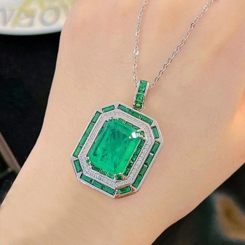New Luxury Big Neon Green Citrine Gems Charm Women Girl Silver Necklace Pendants - Picture 3 of 6