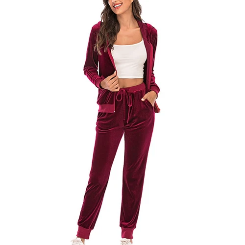 Damen 2-teilig Jogger Outfits Jogging Sweatanzüge Set Samt Sport Schweißanzüge - Bild 44 von 46