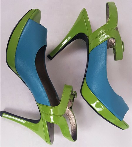 Moda High Heels Blue/Green Ankle Strap Peep Toe Size 9.5 M - Picture 8 of 11