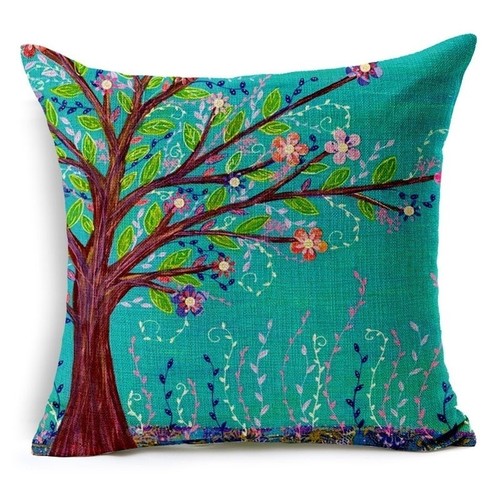 Flowers Life Tree Cotton Linen Sofa Waist Cushion Cover Pillow Case Home Decor - Picture 37 of 63