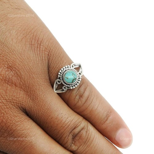 Gema Turquesa Cóctel Anillo de Compromiso Joyería Talla 8 Plata Maciza de Ley - Imagen 4 de 9