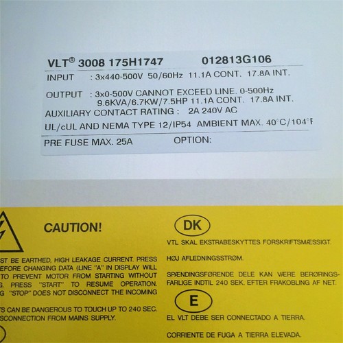 DANFOSS 3008 VLT 175H1747  440/500VAC 3PH /  7.5 HP VARIABLE SPEED DRIVE - Picture 6 of 7