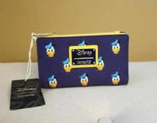 Loungefly Disney Donald Duck Embroidered Blue Canvas Flap Wallet NEW