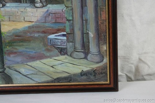 Oil Painting Framed Cathedral Interior Arches Spanish European Courtyard - Picture 4 of 12