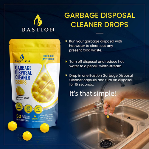 Garbage Disposal Cleaner and Deodorizer Drops- 50-Count Lemon Zest Scented - Picture 2 of 12