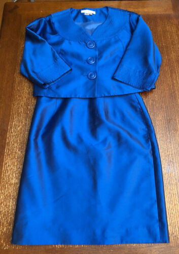 Women’s Kay Unger Silk Skirt Suit Set Blue Size 4