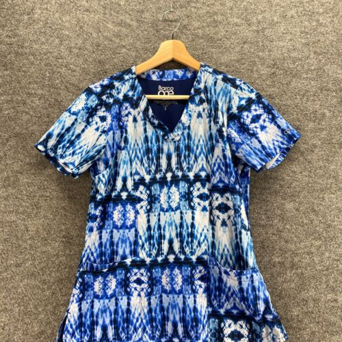 Barco One Scrub Top Women S Small Blue Geometric V-Neck Short Sleeve Uniform - Picture 3 of 8