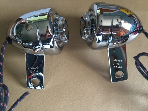 Harley Guide DH-49 P-H7 Bullet Lamps Fish Eye Repro Clear Lenses OEM 68500-49 - Picture 2 of 8