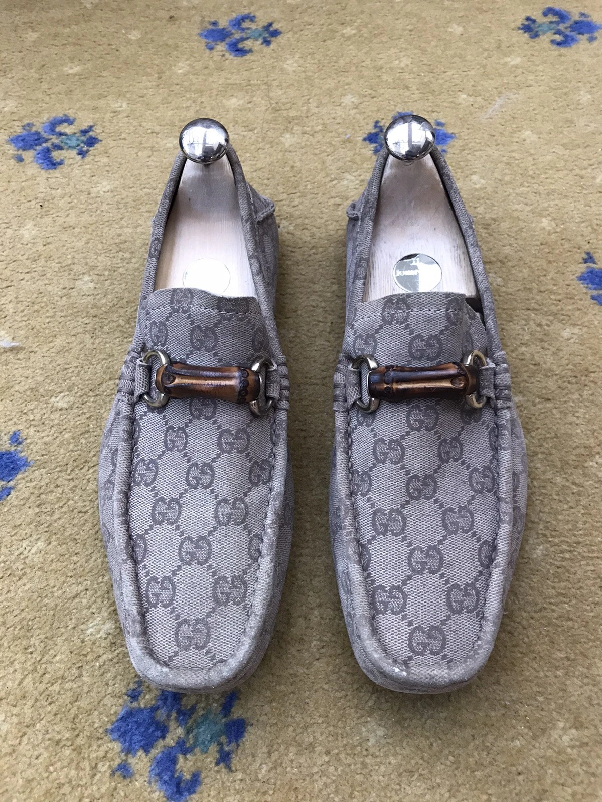 Mocassins Gucci chaussures toile monogramme bambou mors de cheval beige homme UK 6,5 US 7,5 40+