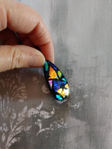 Ciondolo vintage lamina dicroica vetro metallizzato argento sterling artigianale fatto a mano - Foto 2 di 8