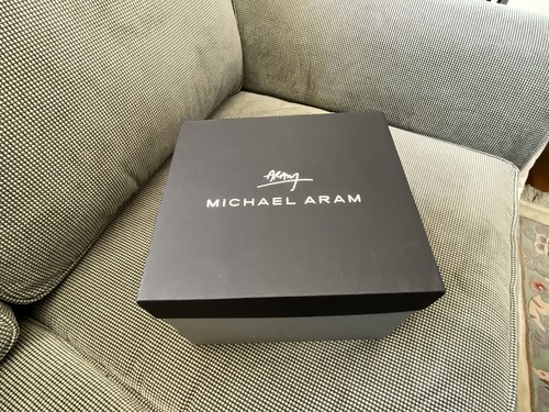 Michael Abram Love Birds Bowl Handmade Stainless Steel Brass White Enamel NIB - Picture 10 of 10