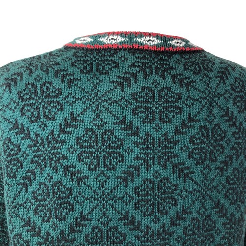LL Bean Womens M Nordic Fair Isle Cotton Pewter Button Cardigan Sweater Green - Picture 8 of 10