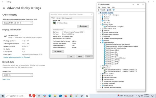 Lenovo IdeaCentre AIO 330 20" AMD 7th Gen E2-9000 1.8GHz 8GB DDR4 240GB SSD W10H - Picture 4 of 10