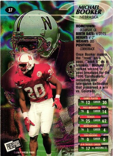1997 Press Pass #37 Michael Booker Nebraska Cornhuskers Football Card - Picture 2 of 2