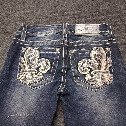 MISS ME Jeans Women Size 24 Blue Signature Boot Cut Sequin Embroidered 32 Inseam - Picture 3 of 12