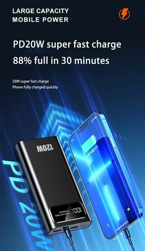 Powerbank 20000mAh 120W Fast Charge Digital Screen for iPhone, Samsung, Huawei - Imagen 6 de 16