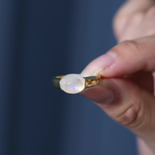 Natural Oval Moonstone Gem 8x10mm Solitaire Ring 925 Sterling Silver YG sz 5-10 - Picture 2 of 8