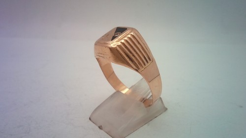 Hallmarked 14 ct Rose Gold, Diamond & Onyx Men's Signet Ring Size Z2. (D) - Picture 3 of 6