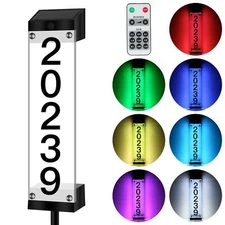 Solar Powered LED House Numbers Sign Lighted Address Plaque with Stakes