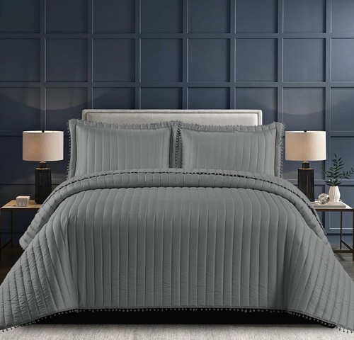 3 Piece Embossed Quilted Bedspread Throw Single Double King Size Bedding Set - Picture 8 of 33