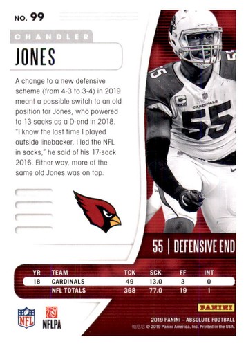 2019 Absolute Green Foil Chandler Jones Insert Parallel Refractor Cardinals #99 - Picture 2 of 2
