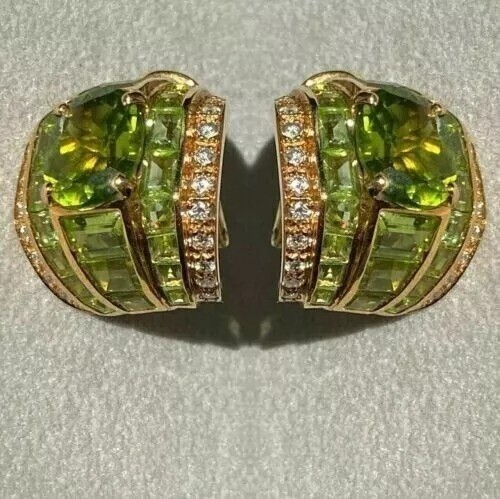 1.20Ct Oval Cut Lab Created Peridot Huggie Hoop Earrings 14K Yellow Gold Plated - Picture 7 of 12