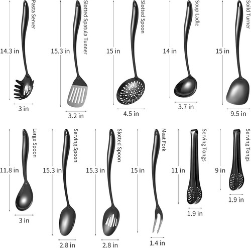 304 Stainlss Steel Matte Kitchen Utensils Set, 11 Pcs Long Metal Cooking Utensil - Picture 2 of 27