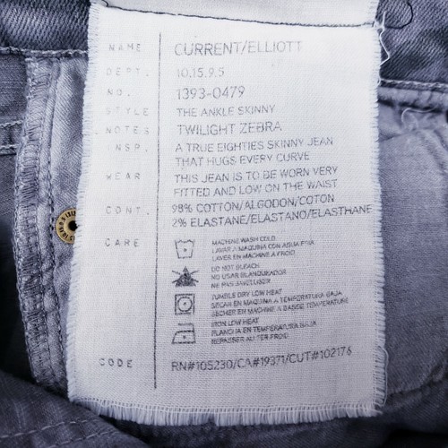 Current Elliott The Ankle Skinny Jeans Size 26 Gray Twilight Zebra - Picture 5 of 5