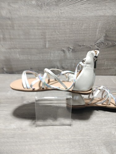 Cat & Jack Big Girls' Size 5 Silver/Beige Strappy Gladiator Sandals Zipper - Picture 6 of 9