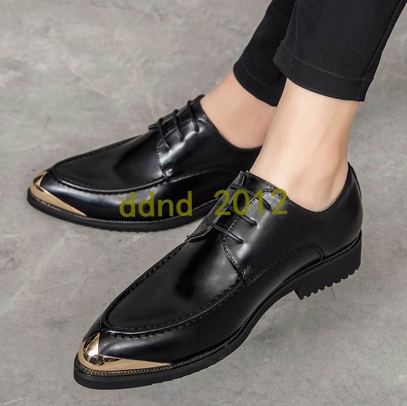 Uomo New Metal Pointy Toe Lace Up Flat Business Casual Pelle Shoes Size