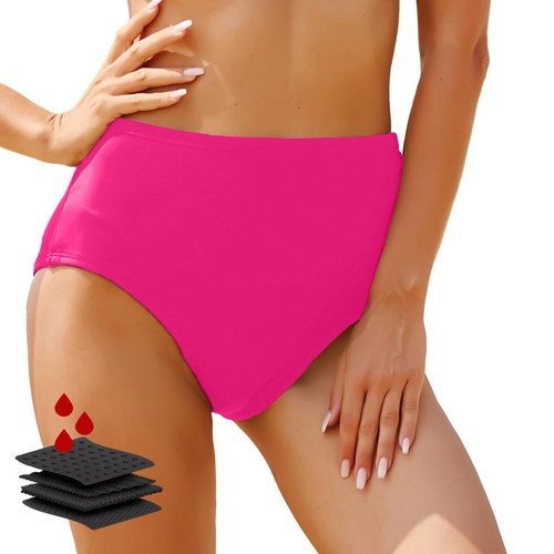 Women's High Waisted Bikini Bottoms Solid Color Retro Basic Swim Briefs Swimsuit - Picture 10 of 32