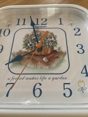 Ingraham Square Retro Plastic Wall Clock Farmhouse Floral Garden - Picture 3 of 7