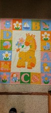 VINTAGE HANDMADE BABY GIRL REVERSIBLE QUILT COVERLET GIRAFFE PINK MULTI 42 x 35