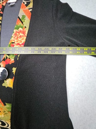 Kimono Jacke mit weicher Umrandung Damen M schwarz geblümt 3/4 Arm Einknopf - Bild 5 von 9