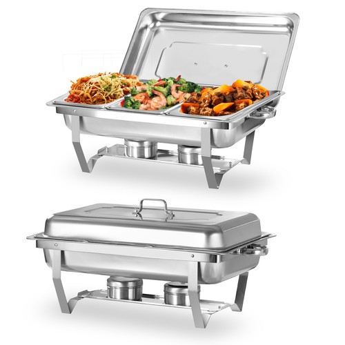 Paquete de 1/2/4/6/8 Juego de Buffet de Plato de Frotamiento de 8 QT, Calentador de Alimentos con Sartén de 1/3 para Navidad - Imagen 2 de 12