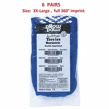 6 Pair Non-Skid Hospital Slipper Socks Pillow Paws Bariatric 3X-Large Blue Ankle