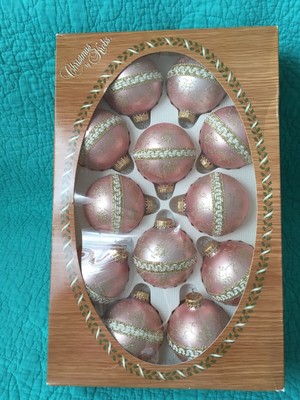 Vintage Set Of 12 Pink Glittered Gl Krebs Christmas Ornaments Vintage Set Of 12 Pink Glittered Gl