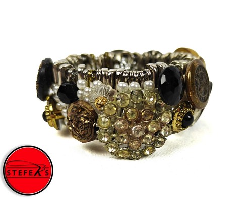 Vintage handgefertigte Sicherheitsnadel / Knopf Armband - JAb-Lt142