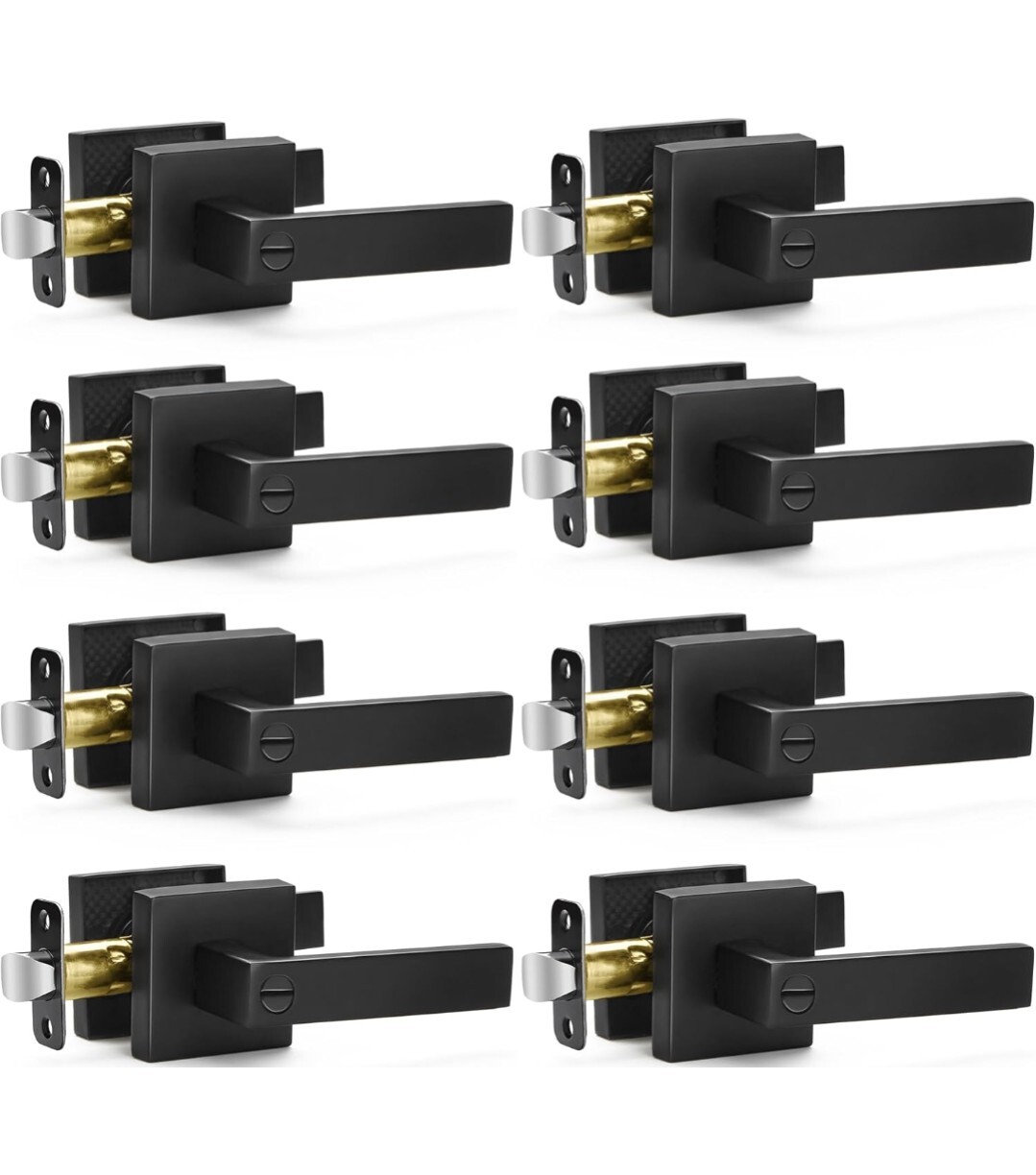 Privacy Door Levers, 8 Pack Matte Black Door Handles Heavy Duty Bed and Bath New-image