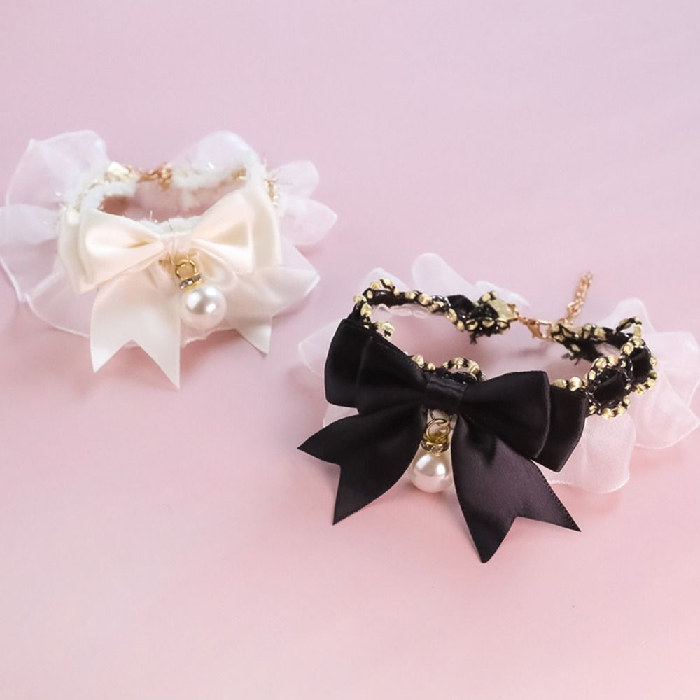 Dog saliva towel Pearl Collar Puppy String Bib Lace Bowknot Dog Neckerchief - Picture 10 of 12